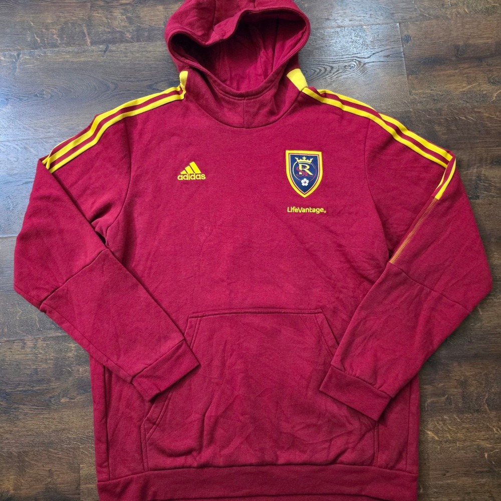 Adidas‎ Real Salt Lake Soccer Hoodie Mens XL Red Yellow RSL MLS Pullover Fleece
